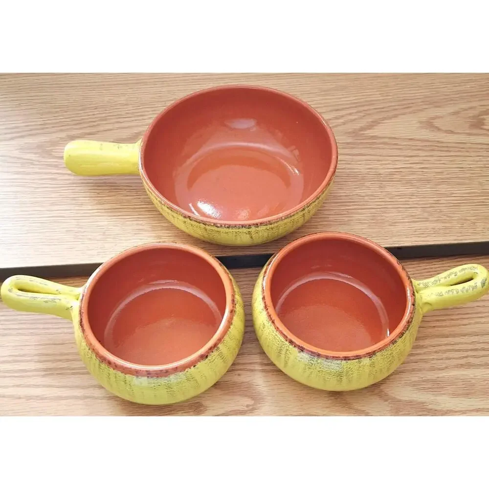 De Silva VTG Yellow Glazed Terracotta Handled Bowls - Made in Italy - 3 Set